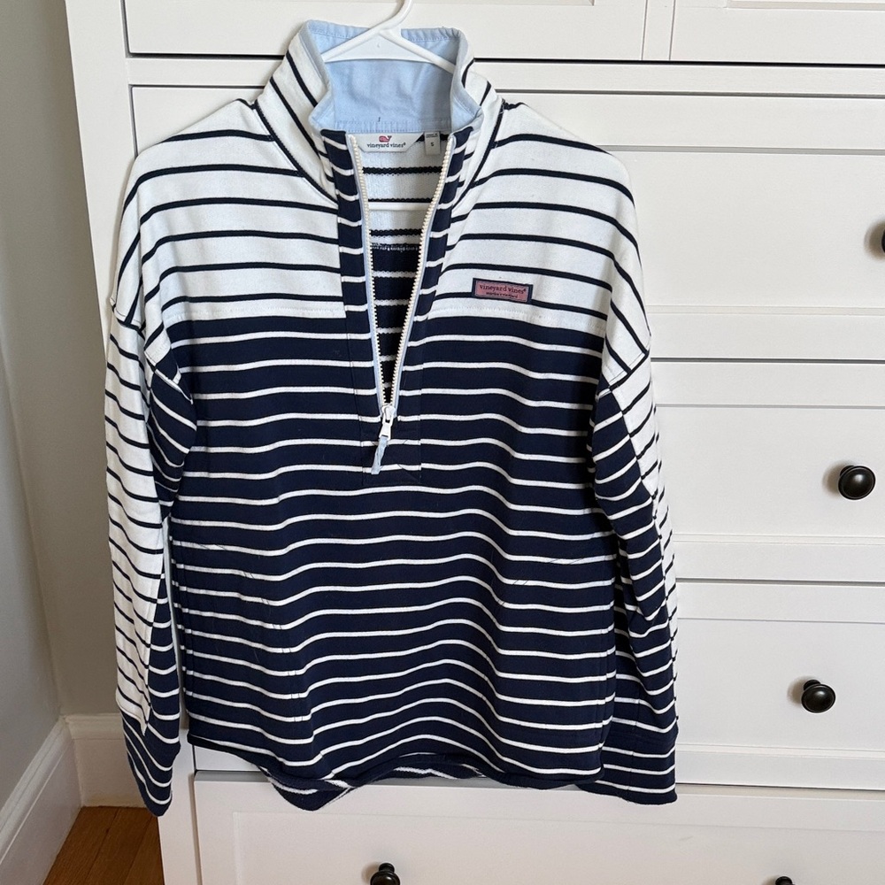Vineyard Vines Navy & White Striped Quarter‑Zip Pullover